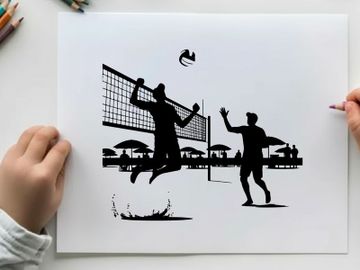 Silhouette of two men playing beach volleyball preview picture