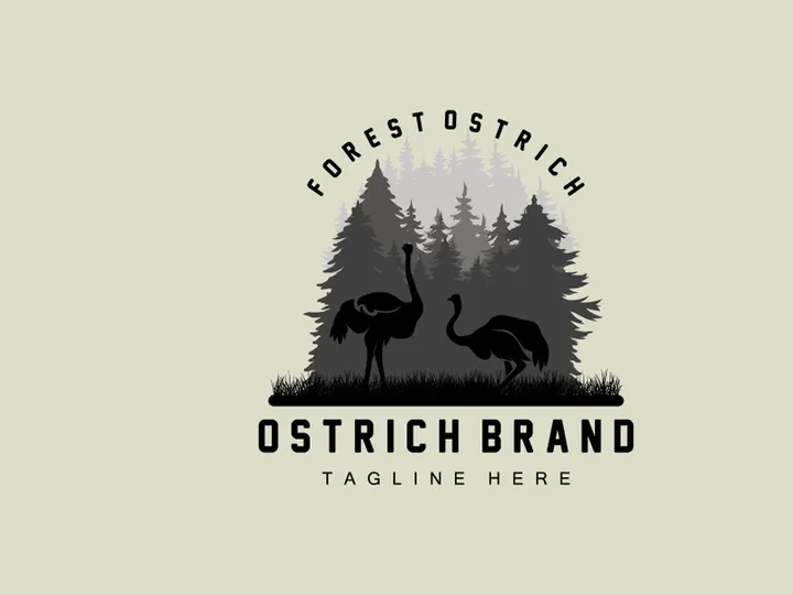 Ostrich Logo Design, Desert Animal Illustration, Living In The Forest, Vector Camel Brand Product