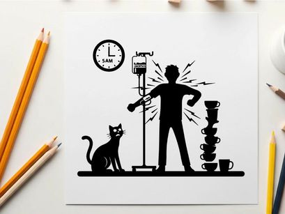 Silhouette of man with back pain from coffee machine