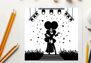 Silhouette of a performer on stage with spotlight and crowd