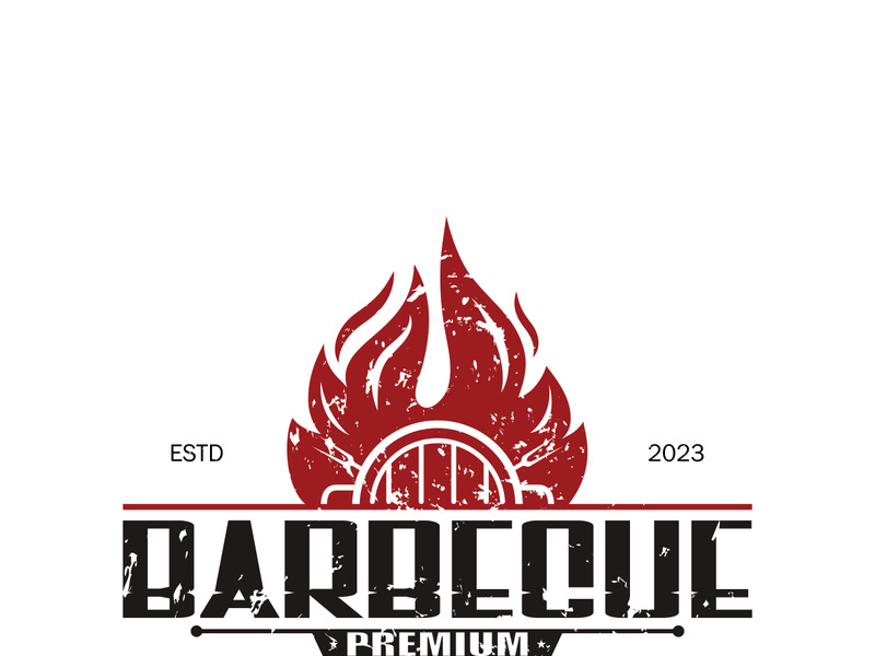 Simple Barbecue Vintage hot grill, with crossed flames and spatula. Logo for restaurant, badge, cafe and bar.vector