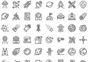 70 Space Colored Line Icons Pack