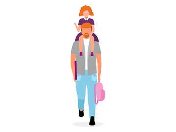 Daughter sitting on father neck flat vector illustration preview picture