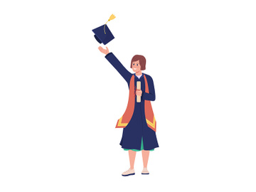 College graduate throws cap semi flat color vector character preview picture