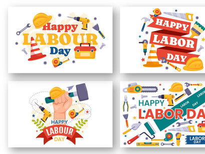 13 Happy Labor Day Vector Illustration