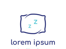Bed and sleep logo creative design, with pillow,zzz, clock, moon and stars.
