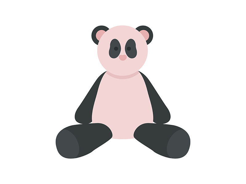 Plush panda animal semi flat color vector object