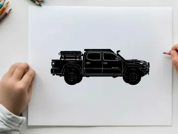 Silhouette of a pickup truck with a roof rack and storage box silhouette preview picture