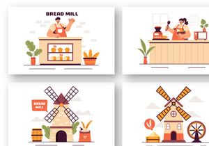 10 Traditional Bread Mill Illustration