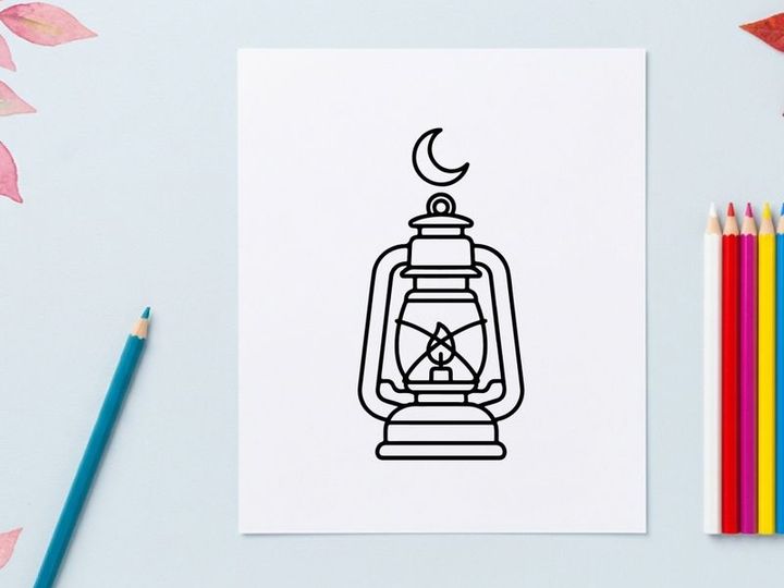 Icono de farol de Halloween con luna creciente. Gráfico de lámpara de aceite espeluznante para diseño de temporada.