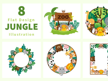 8 Jungle Animals and Zoo Cartoon Flat Style preview picture