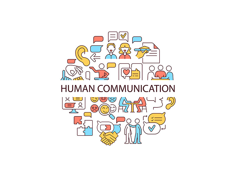Human communication abstract color concept layout with headline