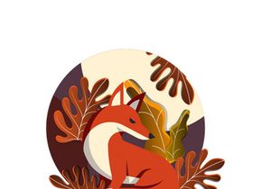 Set of different animals with autumn season background.