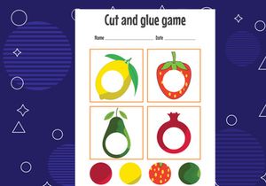 10 Pages Cut and glue game for kids. Cutting practice for preschoolers. Education paper game for children
