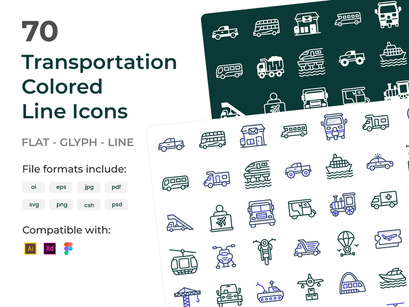 Pack of Transport Colored Line icons
