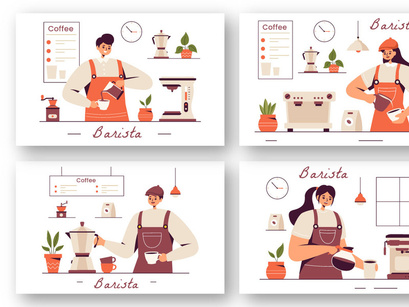 9 Barista Making Coffee Illustration