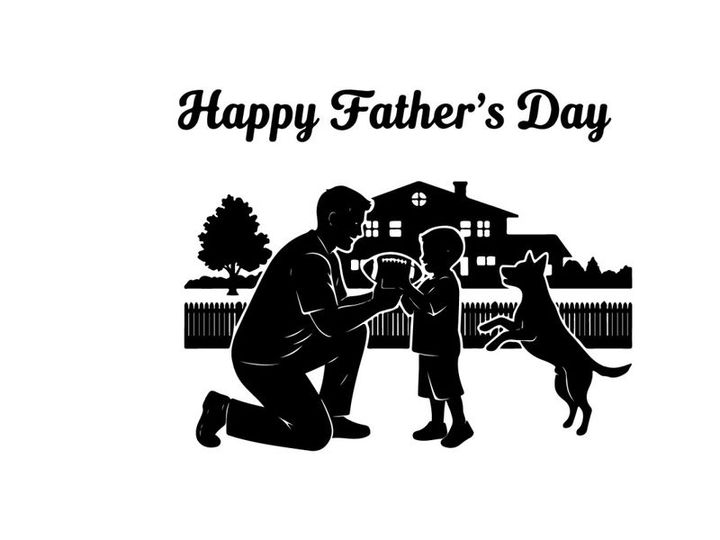 Silhouette of happy father's day scene with family and dog