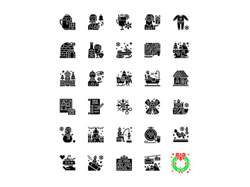 Winter fun black glyph icons set on white space preview picture
