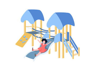 Happy child playing on slide flat color vector faceless character preview picture