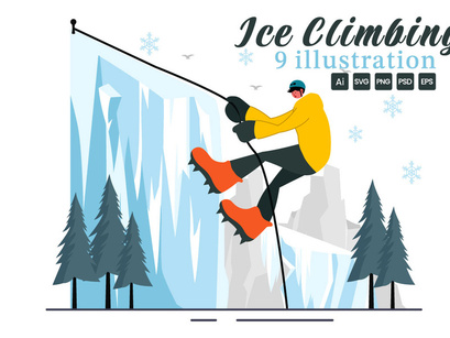 9 Ice Climbing Vector Illustration