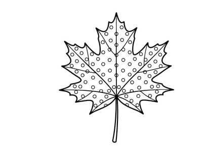 Maple leaf line art with polka dots. Hand drawn botanical illustration for coloring page.