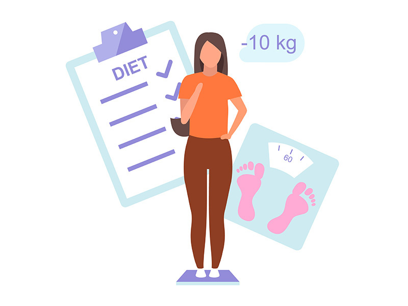 Diet plan and result flat vector illustration