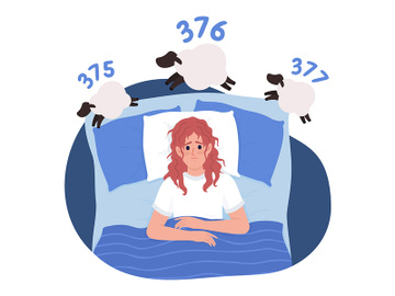 Woman with insomnia in bed 2D vector isolated illustration preview picture