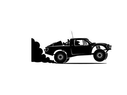 Silhouette of a pickup truck with smoke coming out of the back