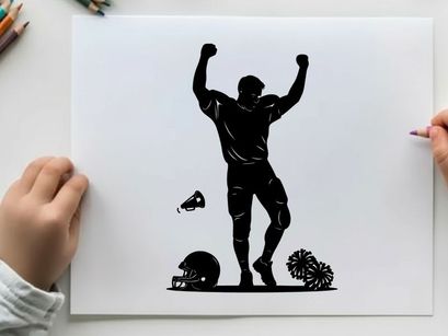 Football player silhouette celebrating with arms raised high
