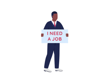 Jobless african american man with cardboard sign flat color vector faceless character preview picture
