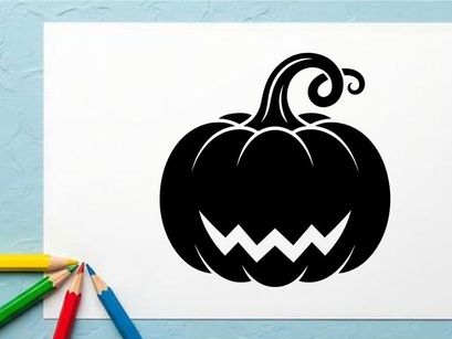 Black Halloween Pumpkin with Spooky Face for Fall Decor