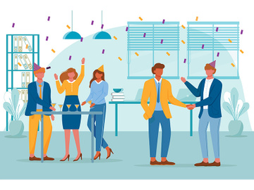 Business team celebrate birthday party flat vector illustration preview picture