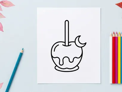 Hand-drawn cartoon apple with a bite and smiling face. Playful fruit character illustration for kids and healthy eating campaigns.