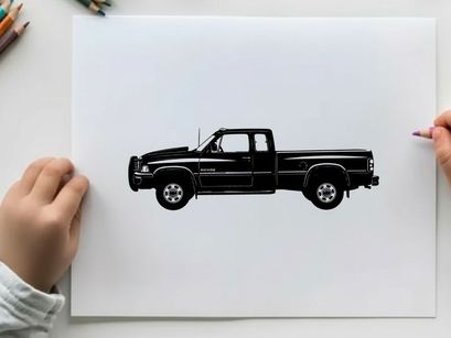 Silhouette of a pickup truck in profile view
