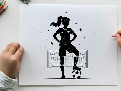 Silhouette of a female soccer player in action pose