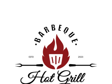 Simple Barbecue Vintage hot grill, with crossed flames and spatula. Logo for restaurant, badge, cafe and bar.vector preview picture