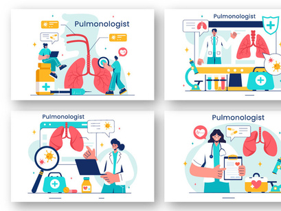 13 Pulmonologist Vector Illustration