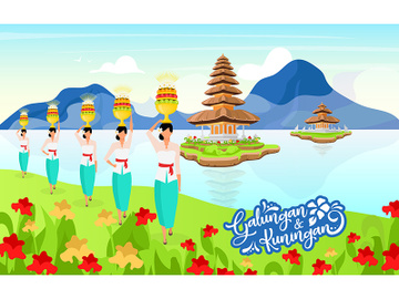 Galungan and kuningan flat poster vector template preview picture