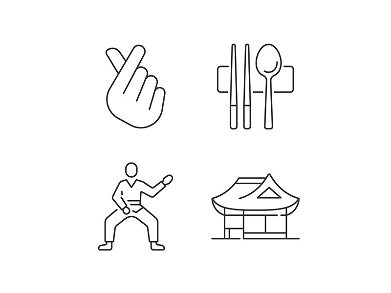 Symbols of Korea linear icons set