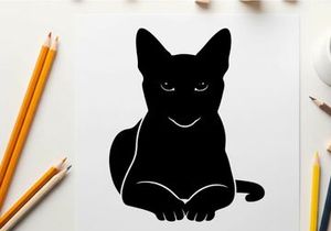 Black silhouette of a cat sitting down looking forward