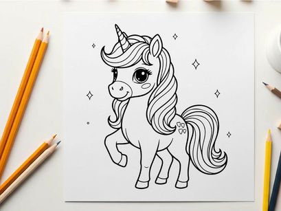 Cute unicorn standing magical fantasy vector illustration