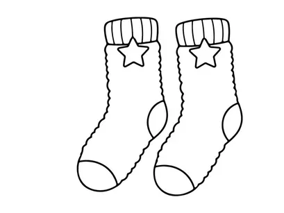 Christmas socks line art illustration with star pattern for holiday coloring page design.