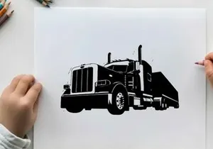 Silhouette of a large truck with trailer silhouette