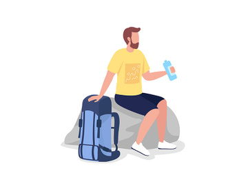 Resting backpacker semi flat color vector character preview picture