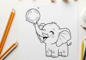 Cute elephant holding soap bubble vector illustration
