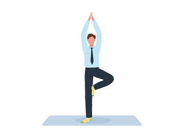 Office worker doing yoga pose semi flat color vector character preview picture