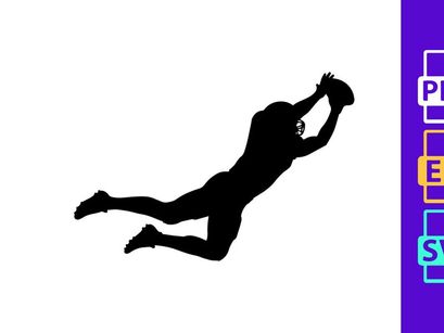 A silhouette of a person jumping up to catch a ball in mid air motion dynamically