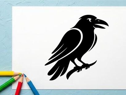 Ilustração de Silhueta de Corvo Preto para Temas de Natureza e Vida Selvagem