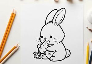 Cute baby bunny holding carrot vector illustration