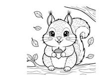 Cute squirrel holding acorn autumn leaves vector illustration